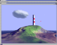 Scene with a lighthouse on an island; the lighthouse itself needs a texture.